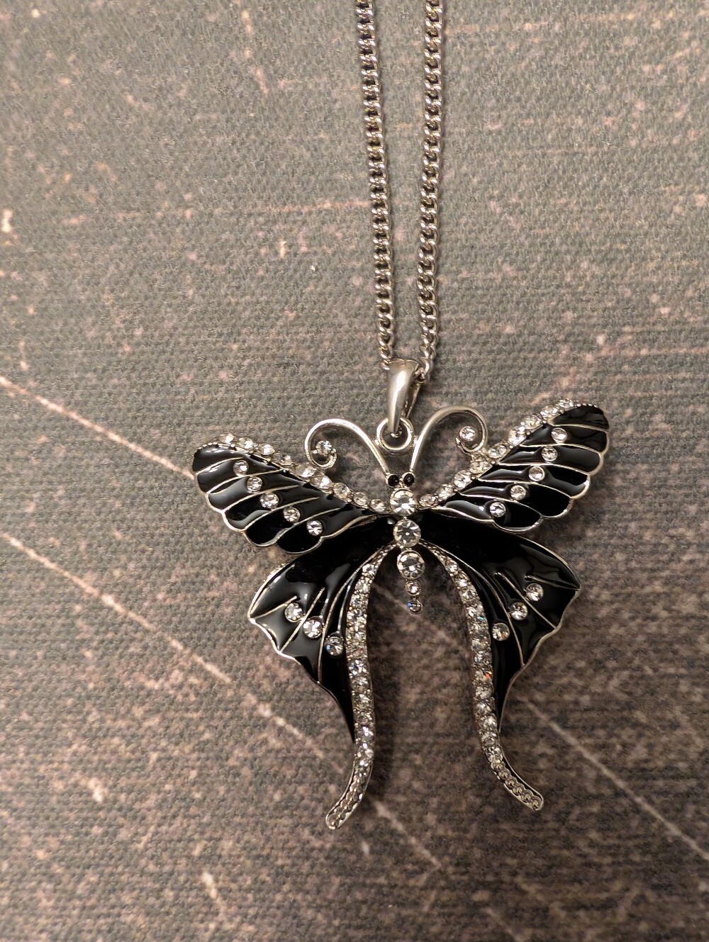 Butterfly Pendant Necklace in Black and Silver